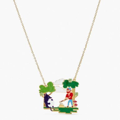 Big Bad Wolf And Woodsman Pendant Necklace | APBB3091 - Les Nereides