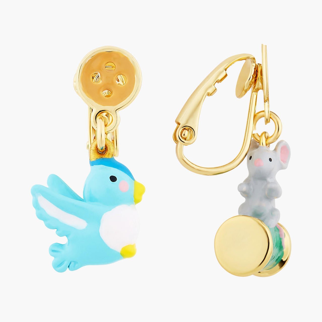 Bird, Mouse, Wool, Button And Spool Of Thread Earrings | AOCE1081 - Les Nereides