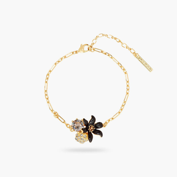 Black lily and cut crystal thin bracelet | AQFN2011 - Les Nereides