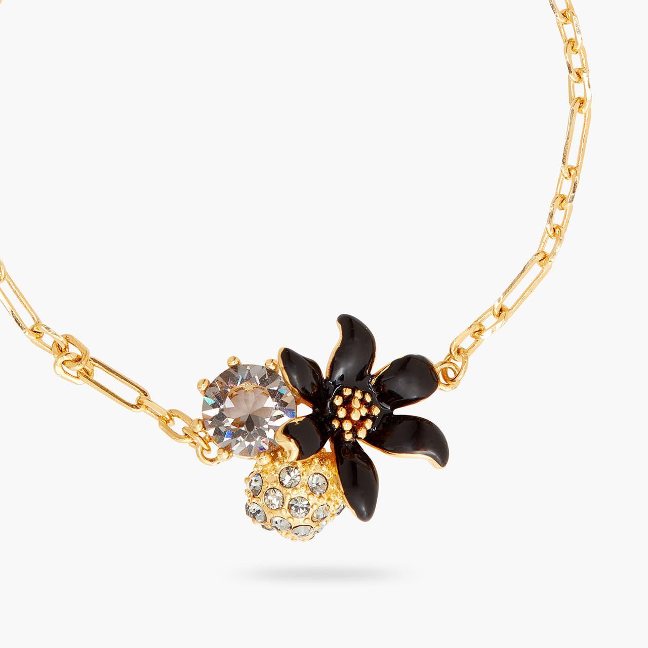 Black lily and cut crystal thin bracelet | AQFN2011 - Les Nereides