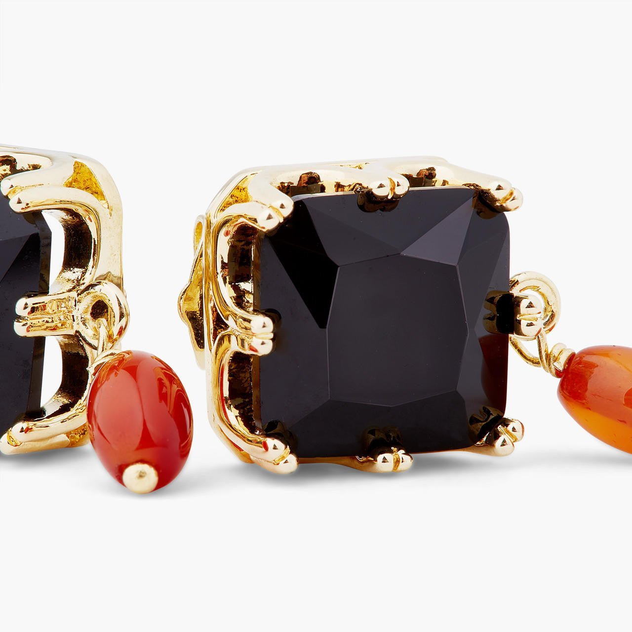 Black Square Stone And Bead Earrings | ARCL1011 - Les Nereides