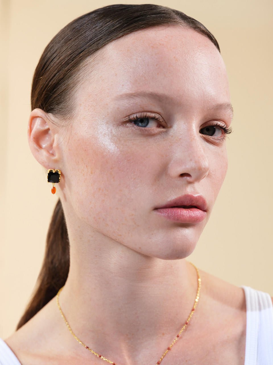 Black Square Stone And Bead Earrings | ARCL1011 - Les Nereides