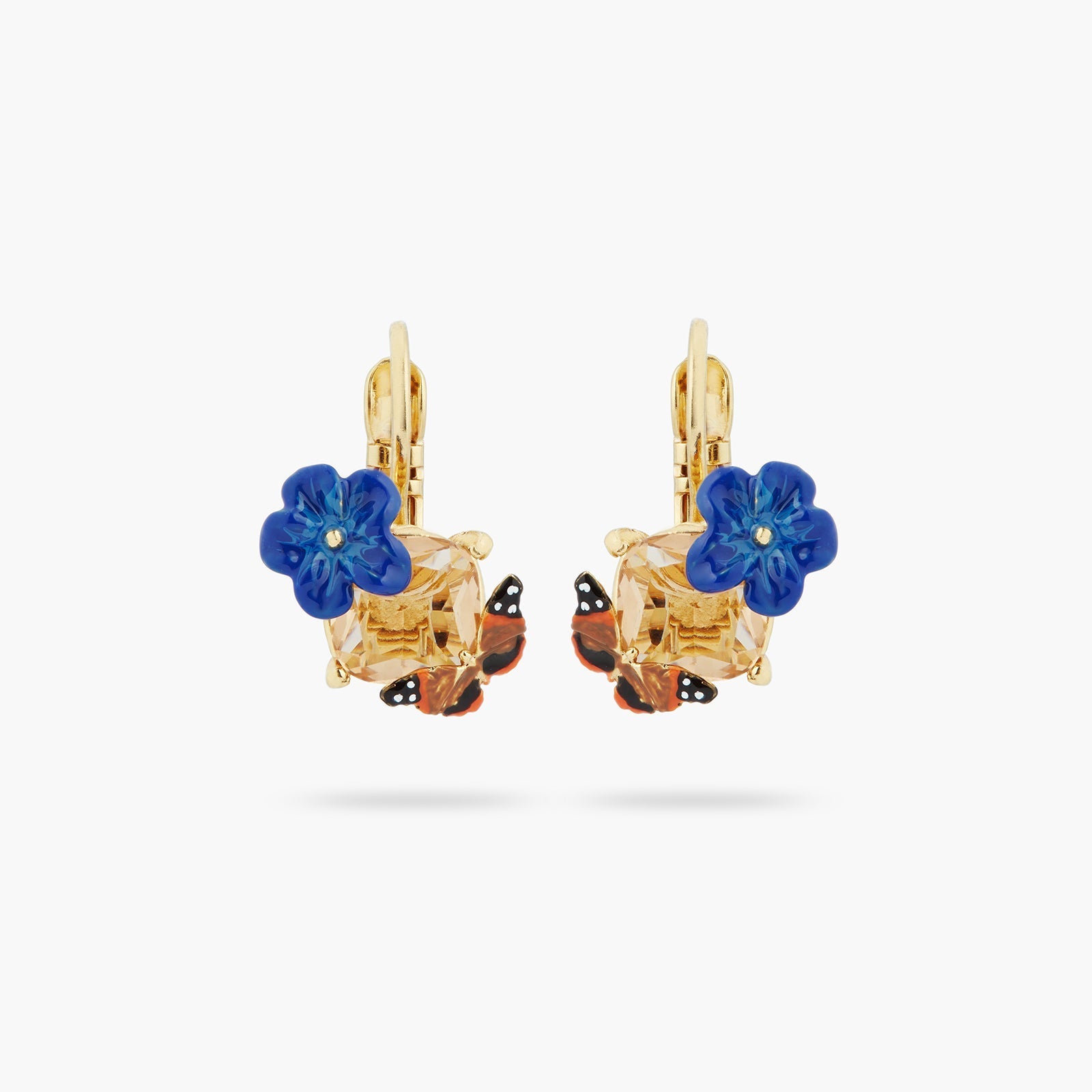 Blue Flax Flower, Faceted Crystal And Butterfly Sleeper Earrings | ASTM1011 - Les Nereides