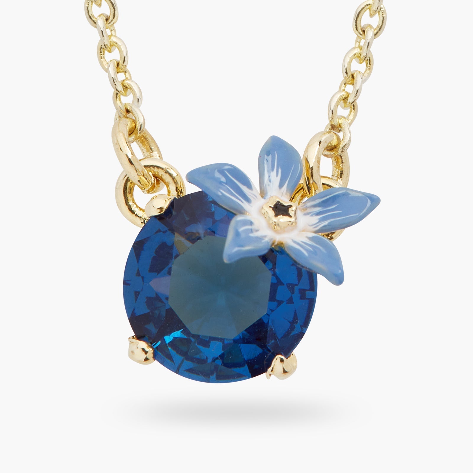 Blue Flower And Round Faceted crystal Pendant Necklace | ASPO3061 - Les Nereides
