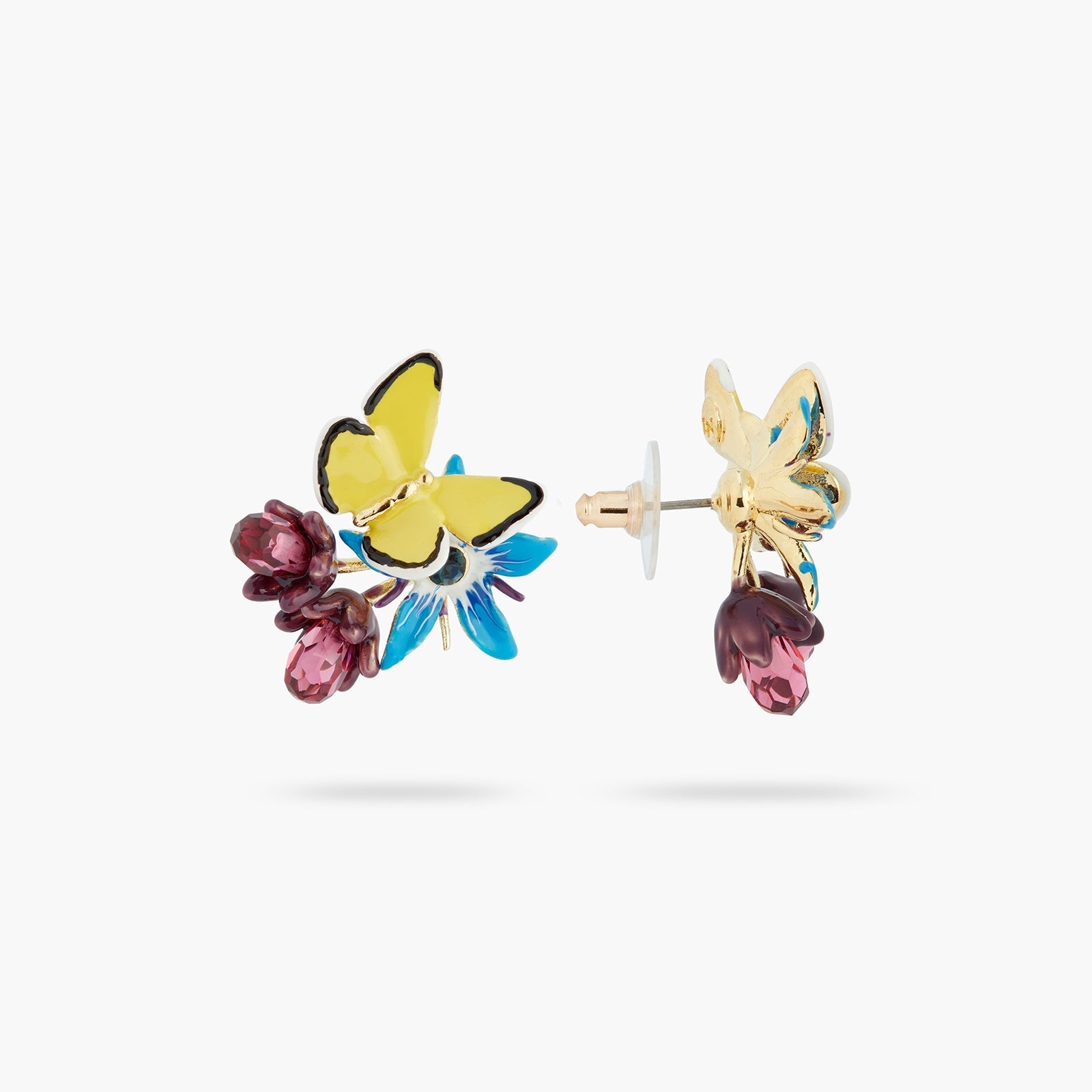 Blue Flower And Yellow Butterfly Earrings | ASPO1021 - Les Nereides