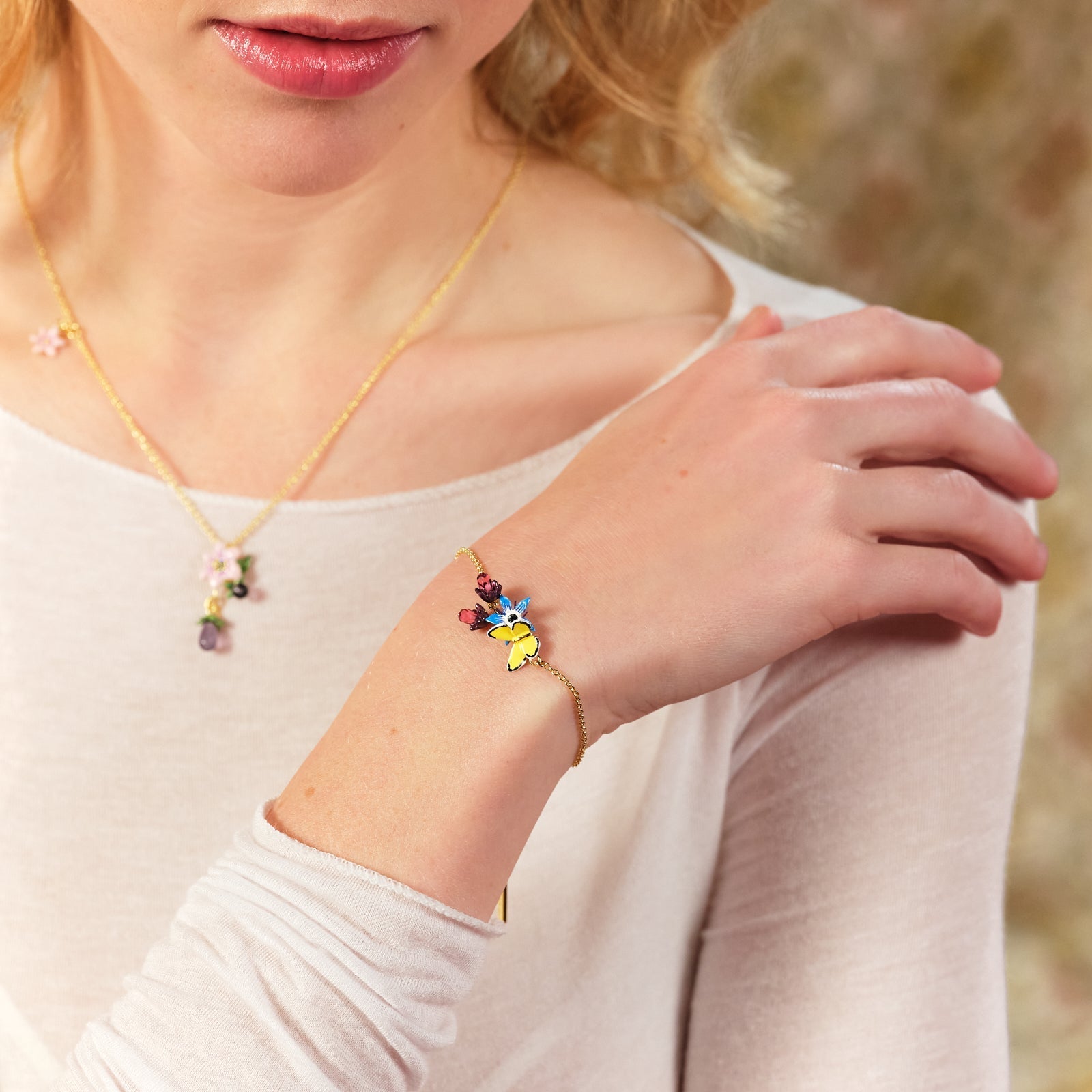 Blue Flower And Yellow Butterfly Fine Bracelet | ASPO2021 - Les Nereides