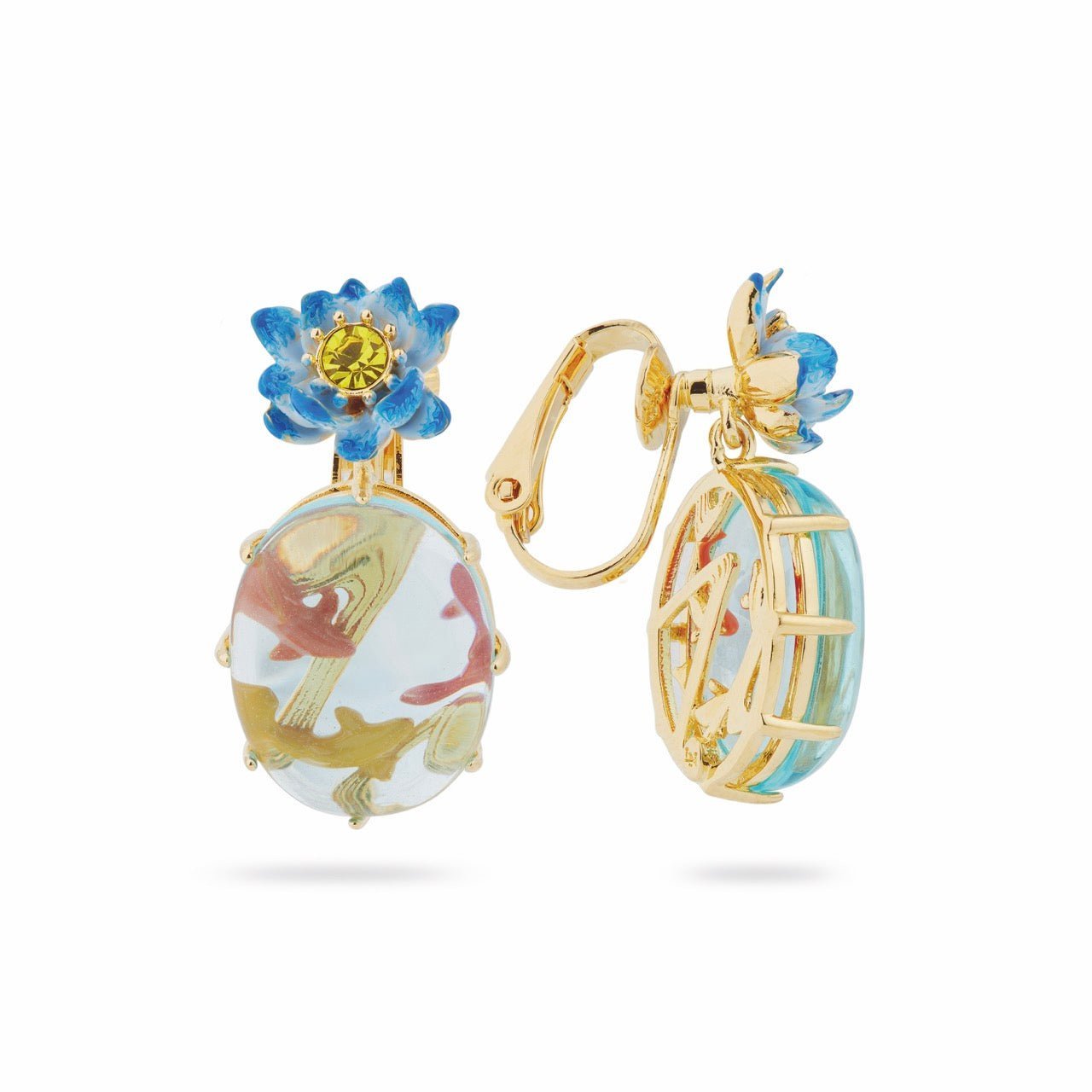 Blue lotus, crystal oval and koi fish earrings | ASOS1081 - Les Nereides