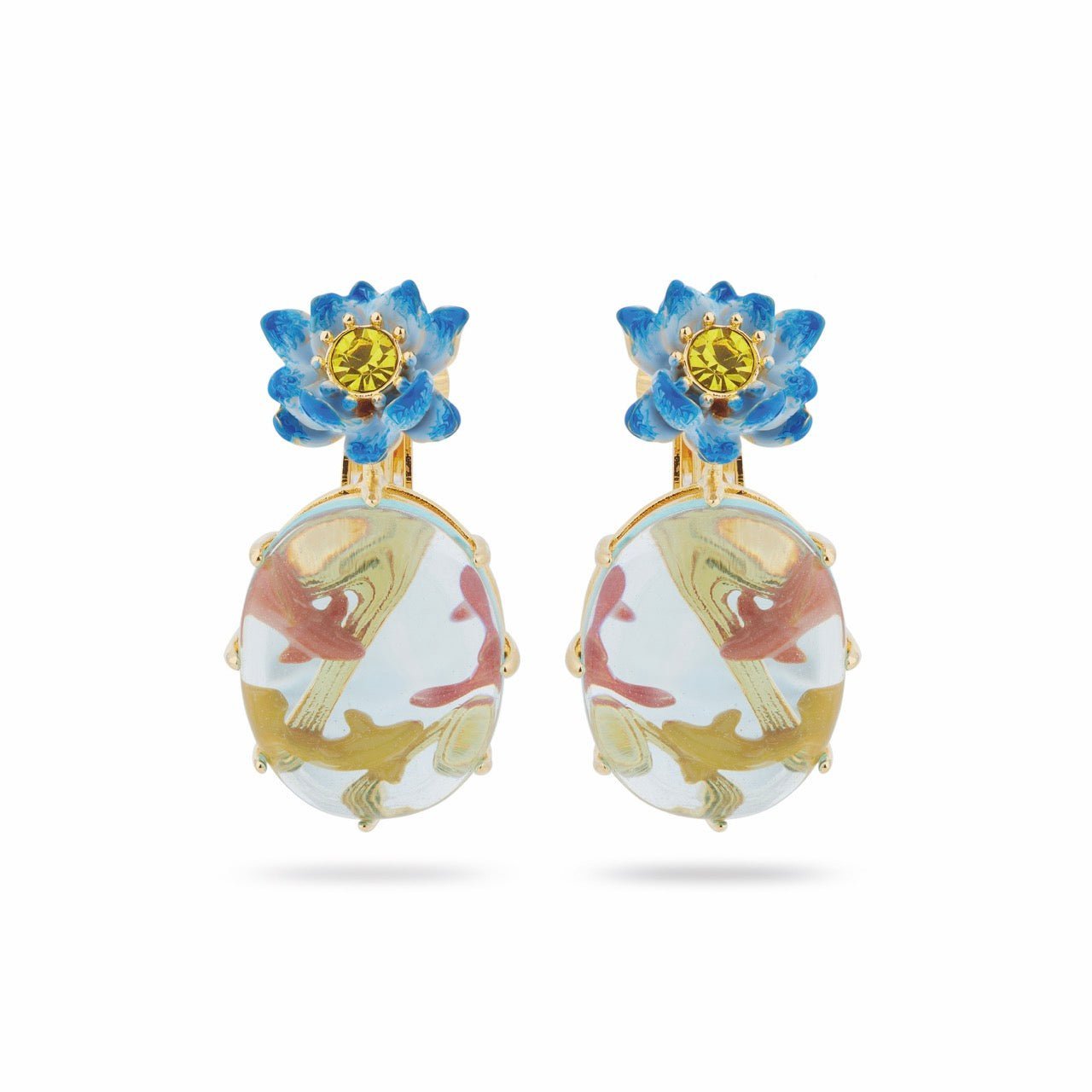 Blue lotus, crystal oval and koi fish earrings | ASOS1081 - Les Nereides