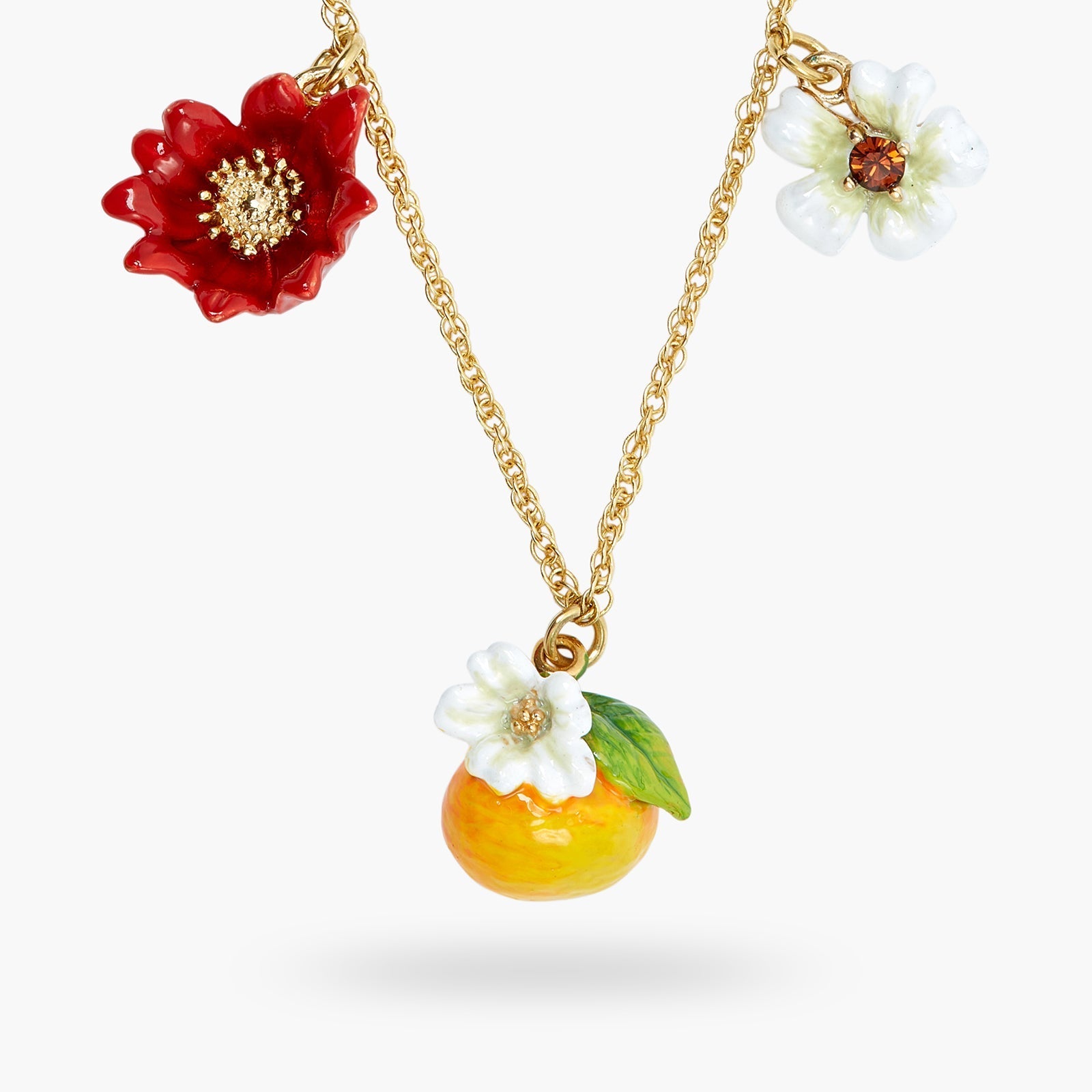 Blue, White And Red Flowers, Clementine And Butterfly Charm Necklace | ASTM3041 - Les Nereides