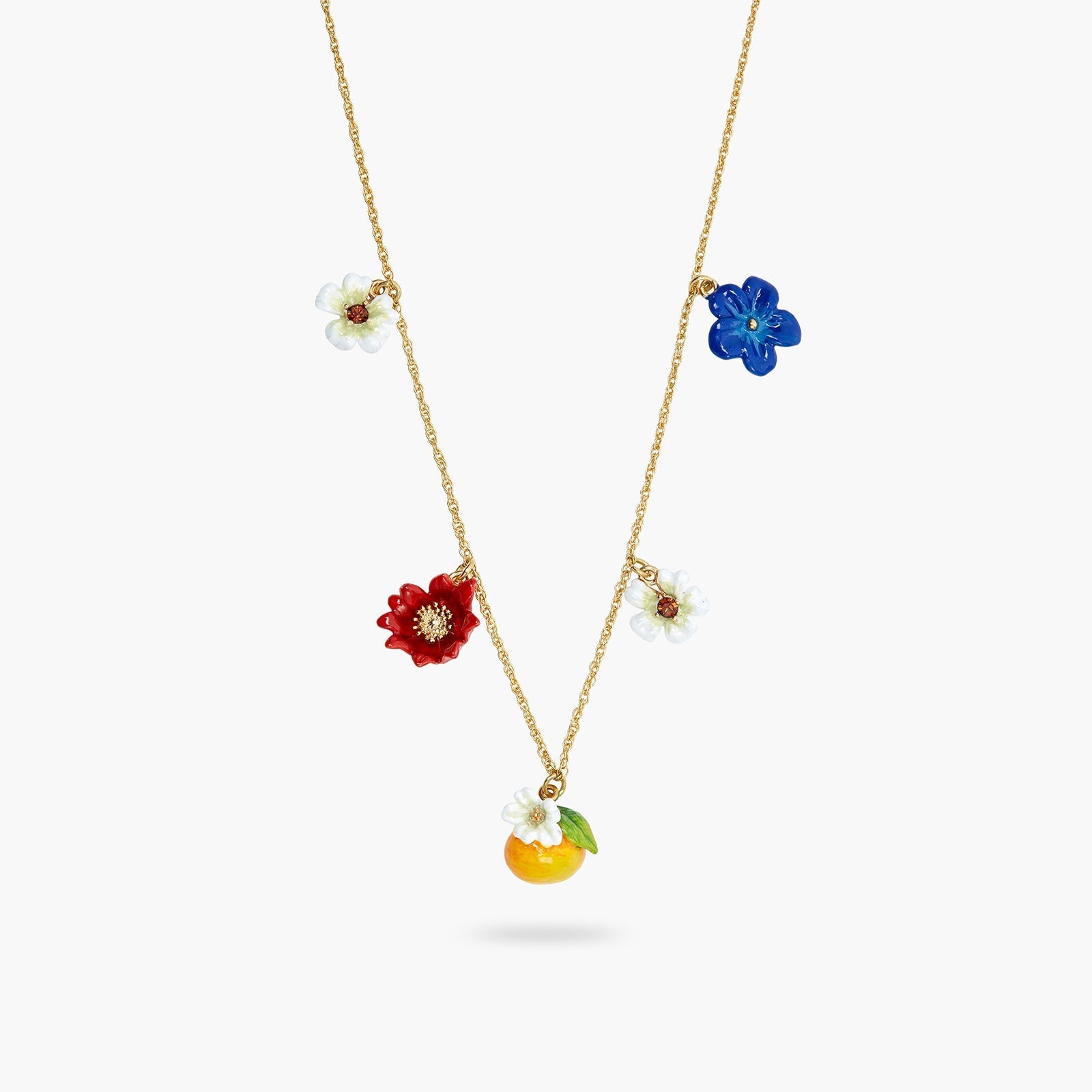 Blue, White And Red Flowers, Clementine And Butterfly Charm Necklace | ASTM3041 - Les Nereides