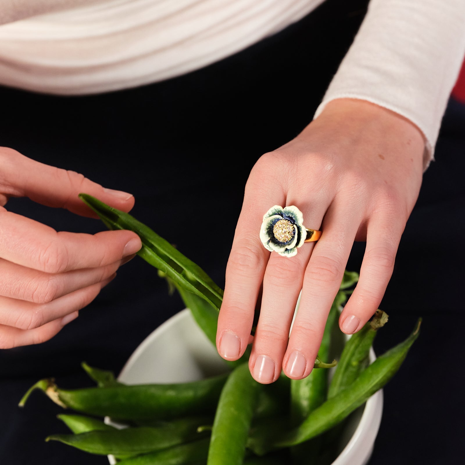 Cabbage Studded With White Crystal Cocktail Ring | ASPO6031 - Les Nereides
