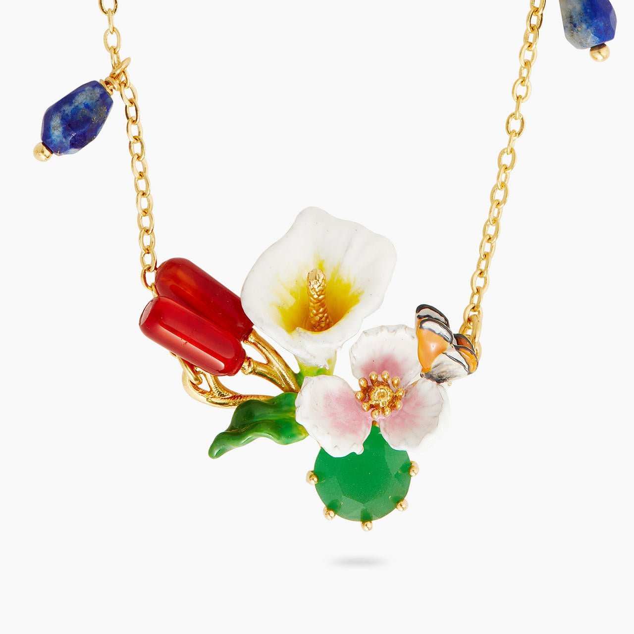 Calla, Reeds And Green Stone Statement Necklace | AQJF3021 - Les Nereides