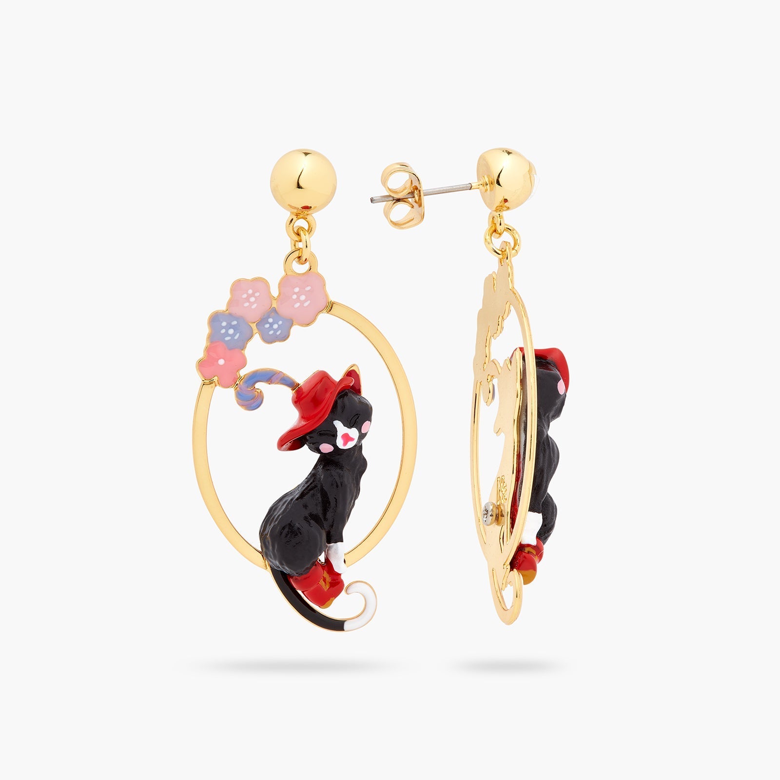 Charming Cat And Flower Hoop Earrings | ASCC1051 - Les Nereides