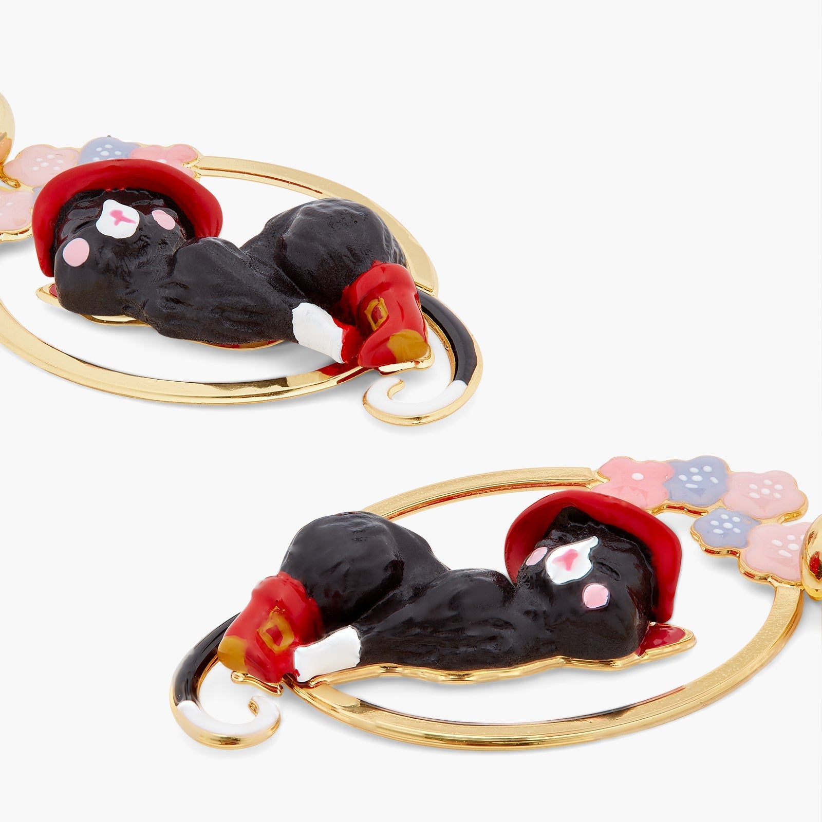 Charming Cat And Flower Hoop Earrings | ASCC1051 - Les Nereides