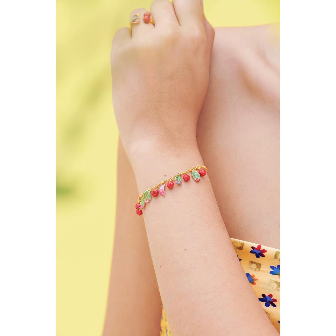 Cherries And Leaves Charm Bracelet | ANCE2031 - Les Nereides