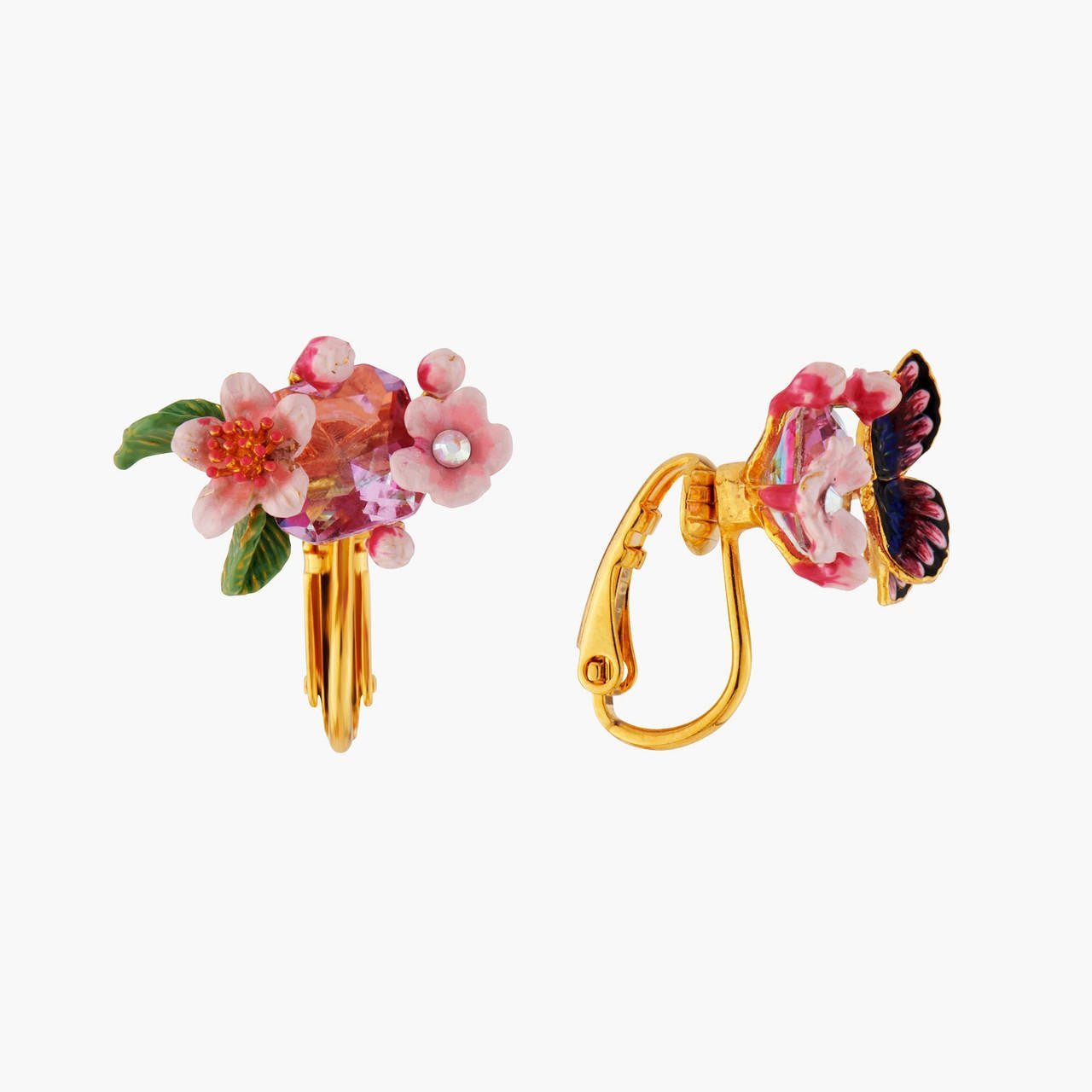 Cherry Blossom And Japanese Emperor Butterfly Earrings | ANHA1011 - Les Nereides