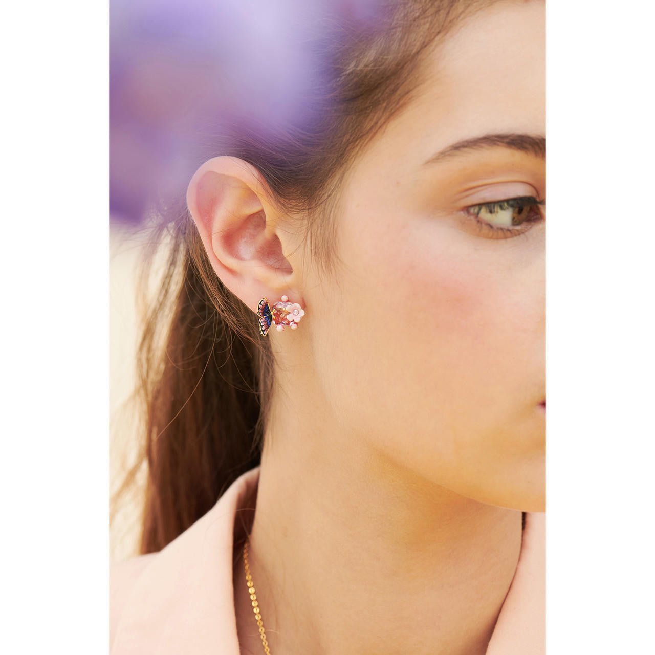 Cherry Blossom And Japanese Emperor Butterfly Earrings | ANHA1011 - Les Nereides