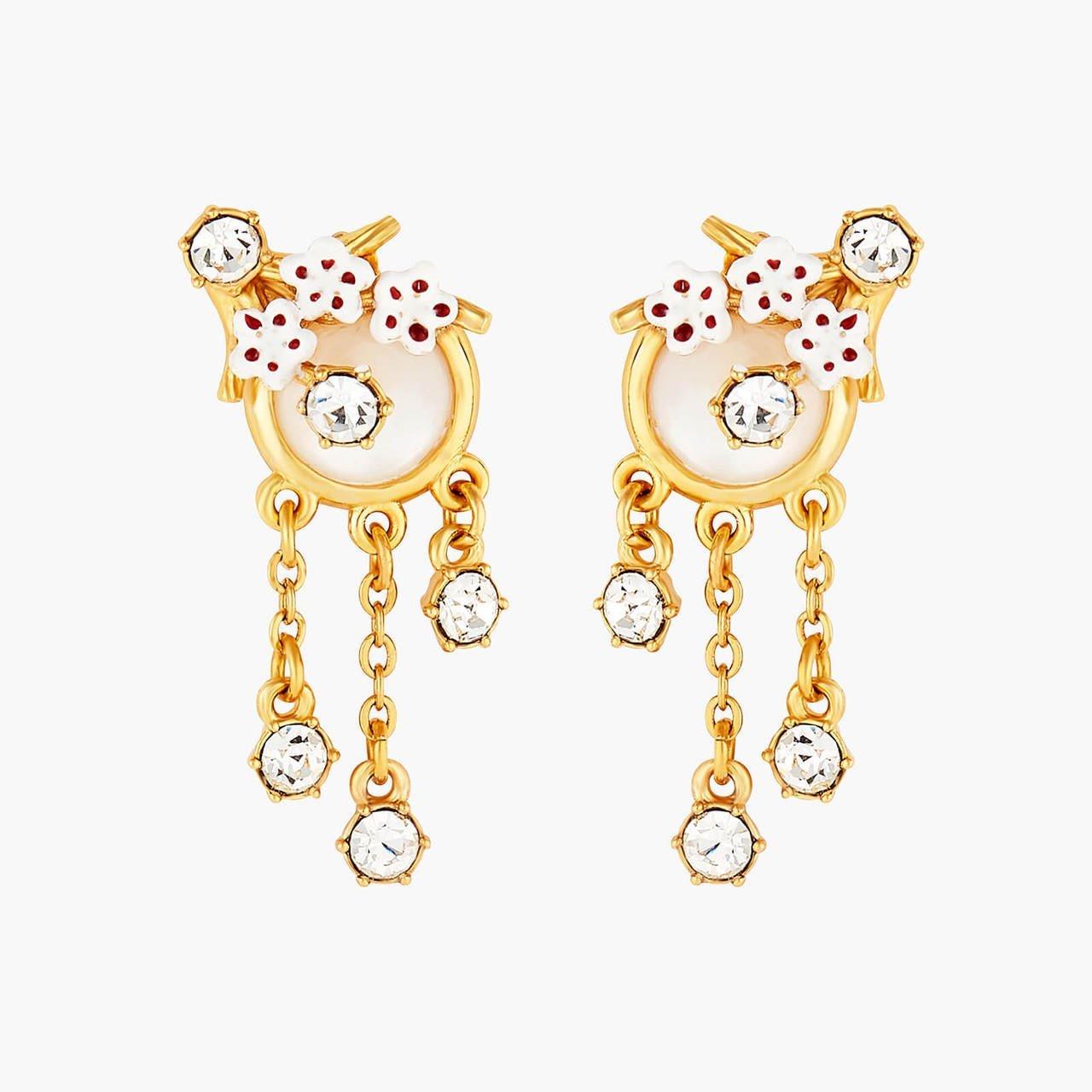 Cherry Blossom Branches And Mother - Of - Pearl Cabochon Earrings | ANHA1051 - Les Nereides