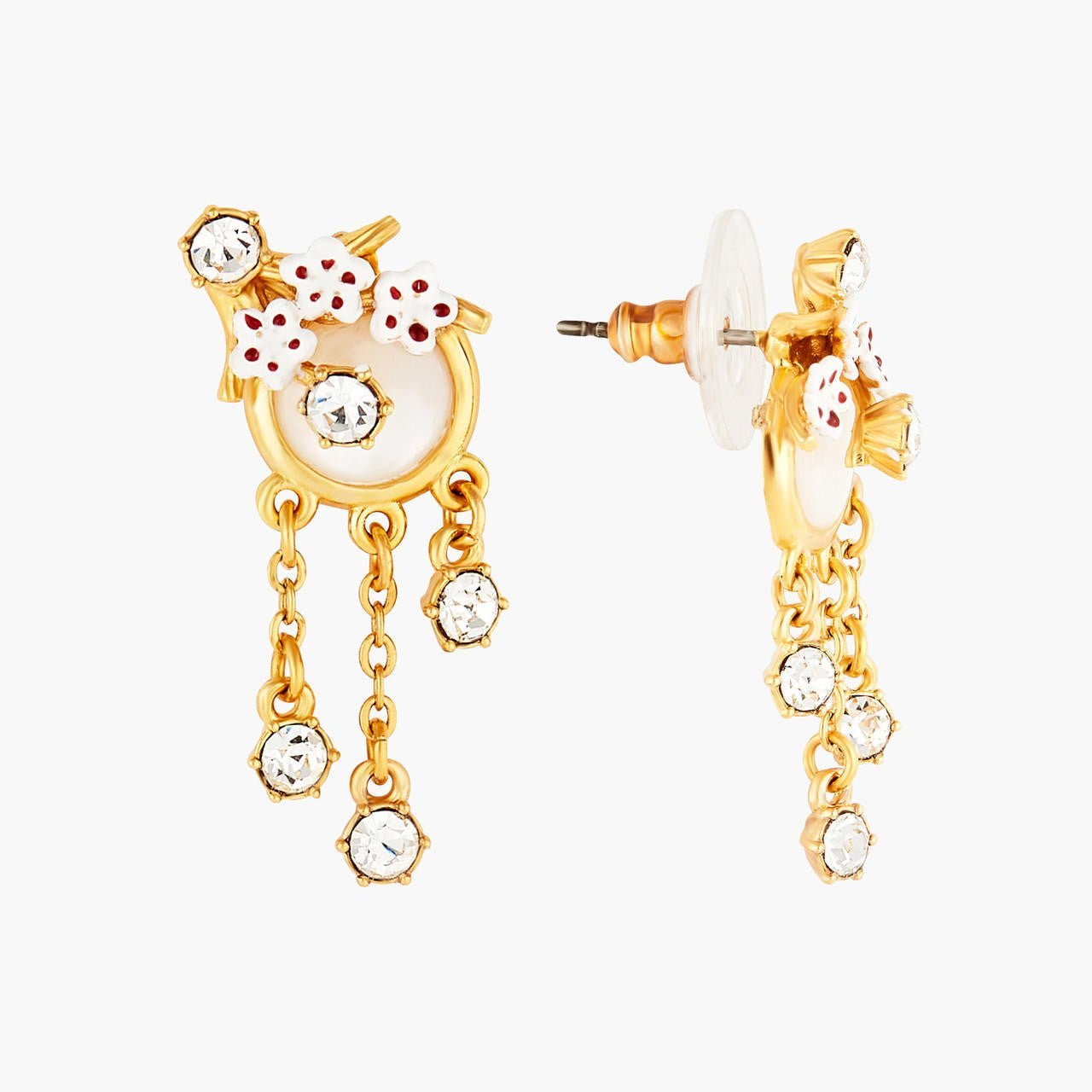 Cherry Blossom Branches And Mother - Of - Pearl Cabochon Earrings | ANHA1051 - Les Nereides