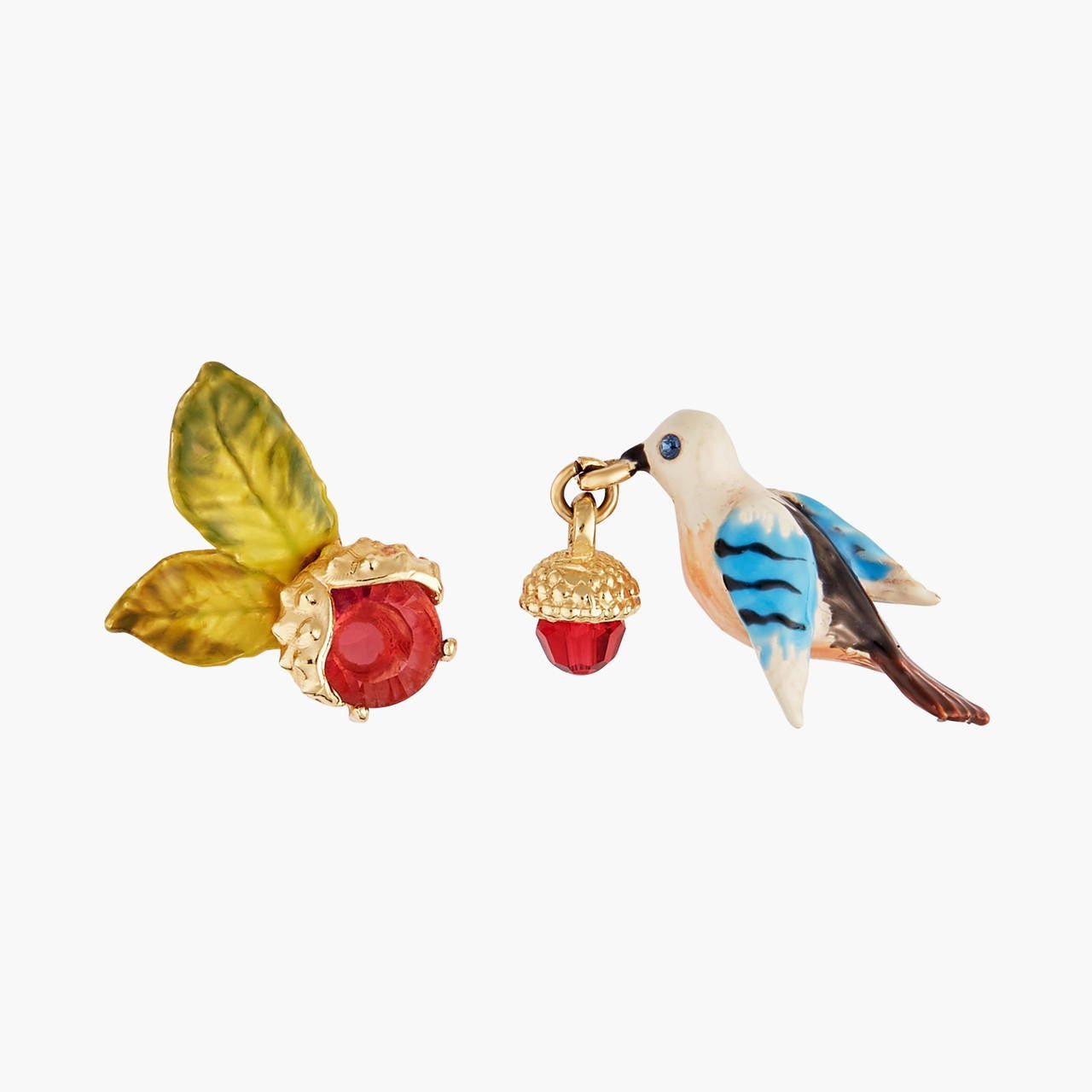 Chestnut And Jay Asymmetrical Earrings | AMEF1061 - Les Nereides