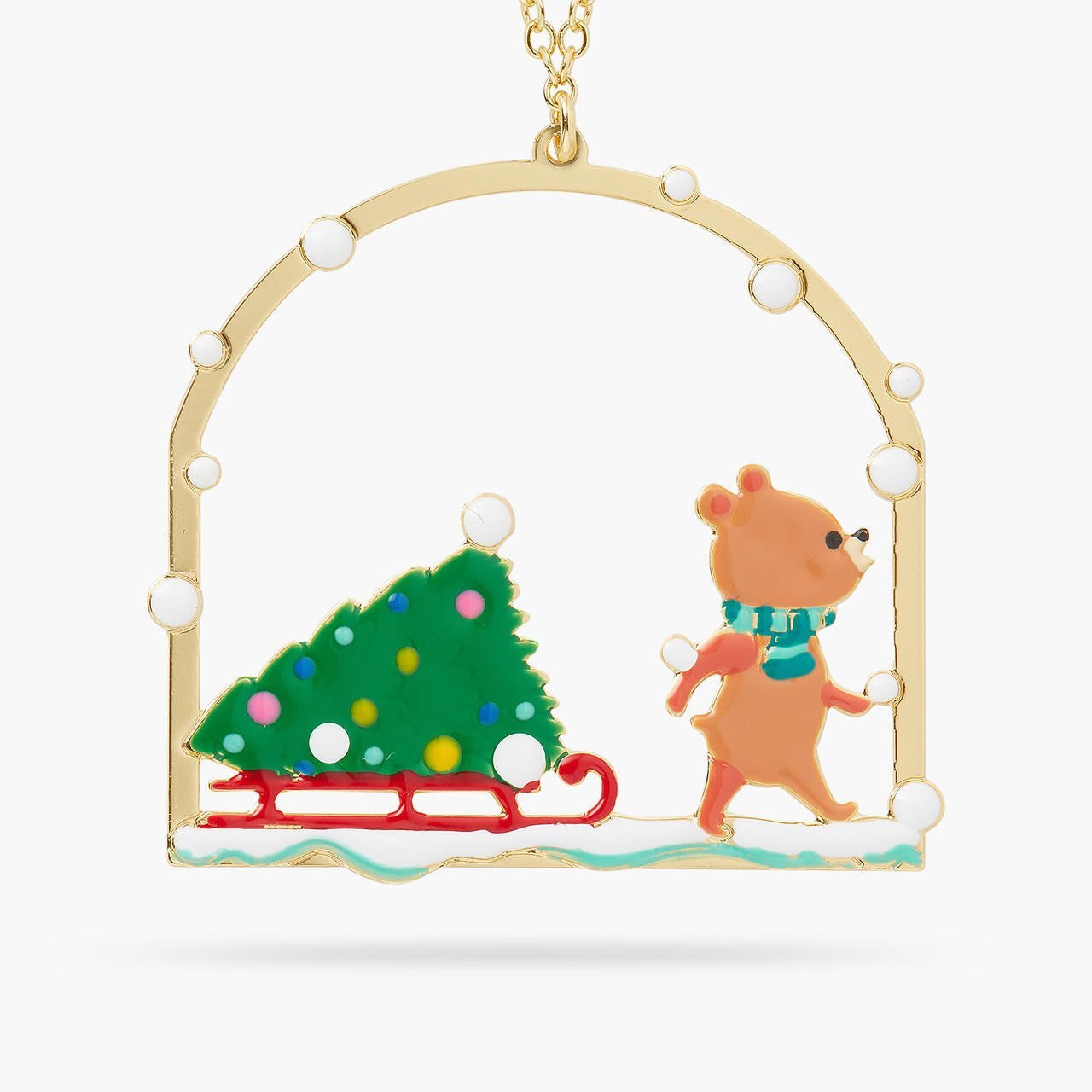 Christmas tree and cuddly bear Pendant necklace | AQSP3121 - Les Nereides