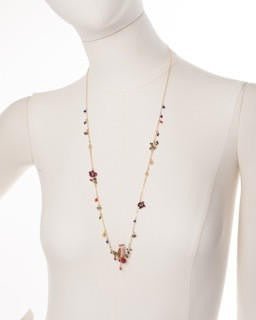 Clarte Nocturne Eagle Owl On A Branch With Garnet Crystal Stone & Flowers Necklace | AECN3161 - Les Nereides