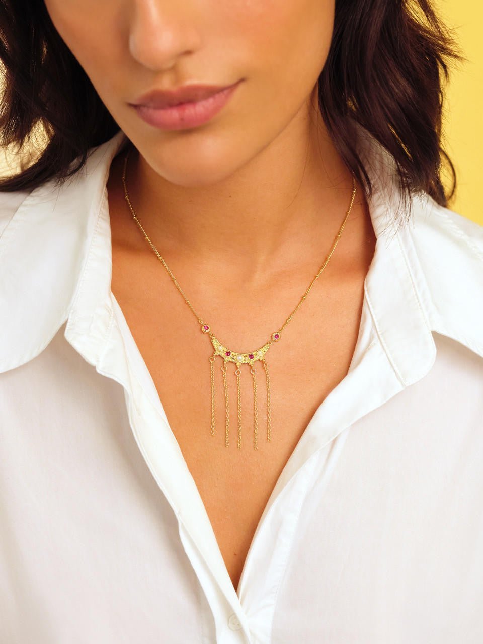 Coloured Stones And Chain Statement Necklace | APJS3051 - Les Nereides