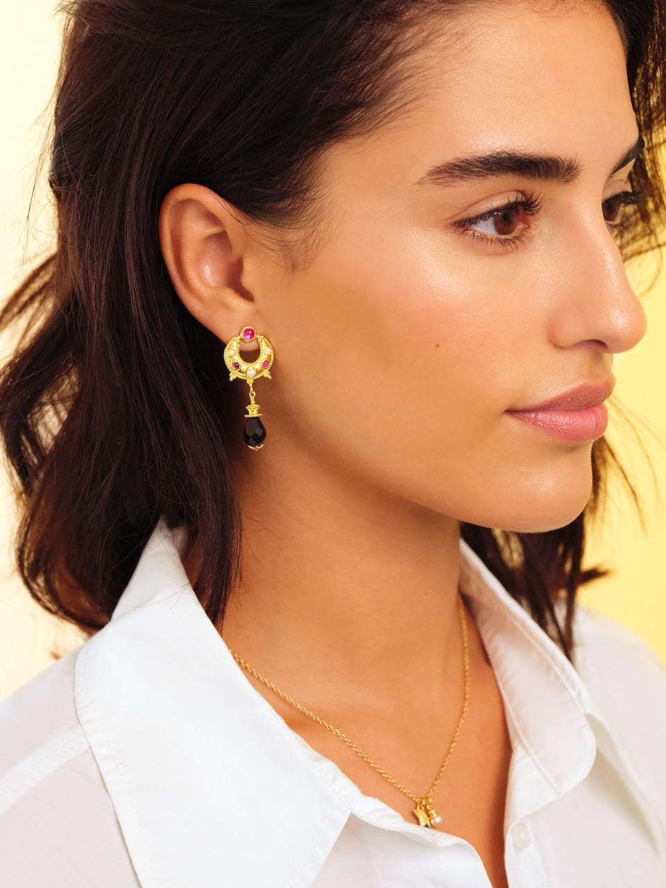 Coloured Stones And Moon Dangling Earrings | APJS1051 - Les Nereides