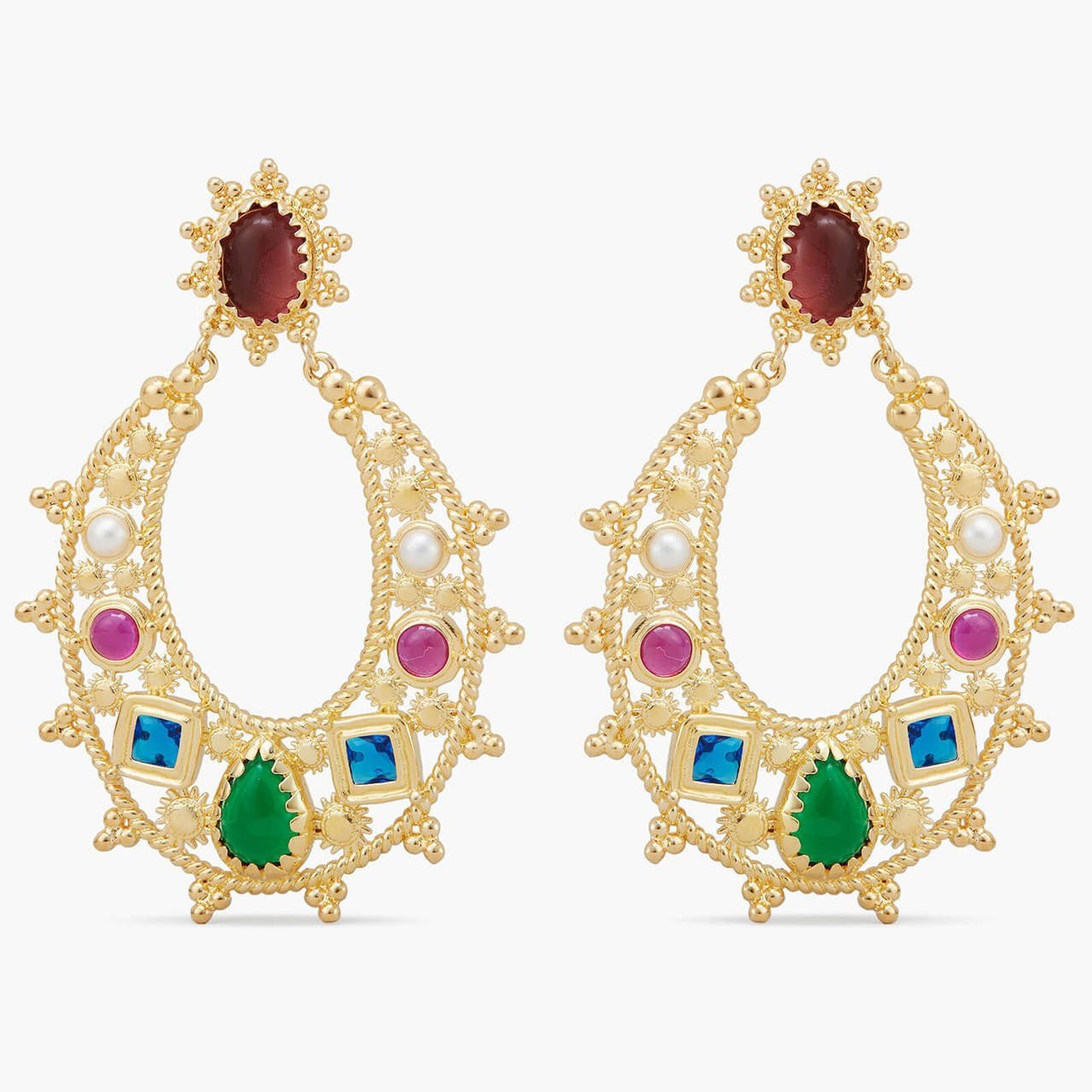 Coloured Stones Hoop Earrings | APJS1011 - Les Nereides