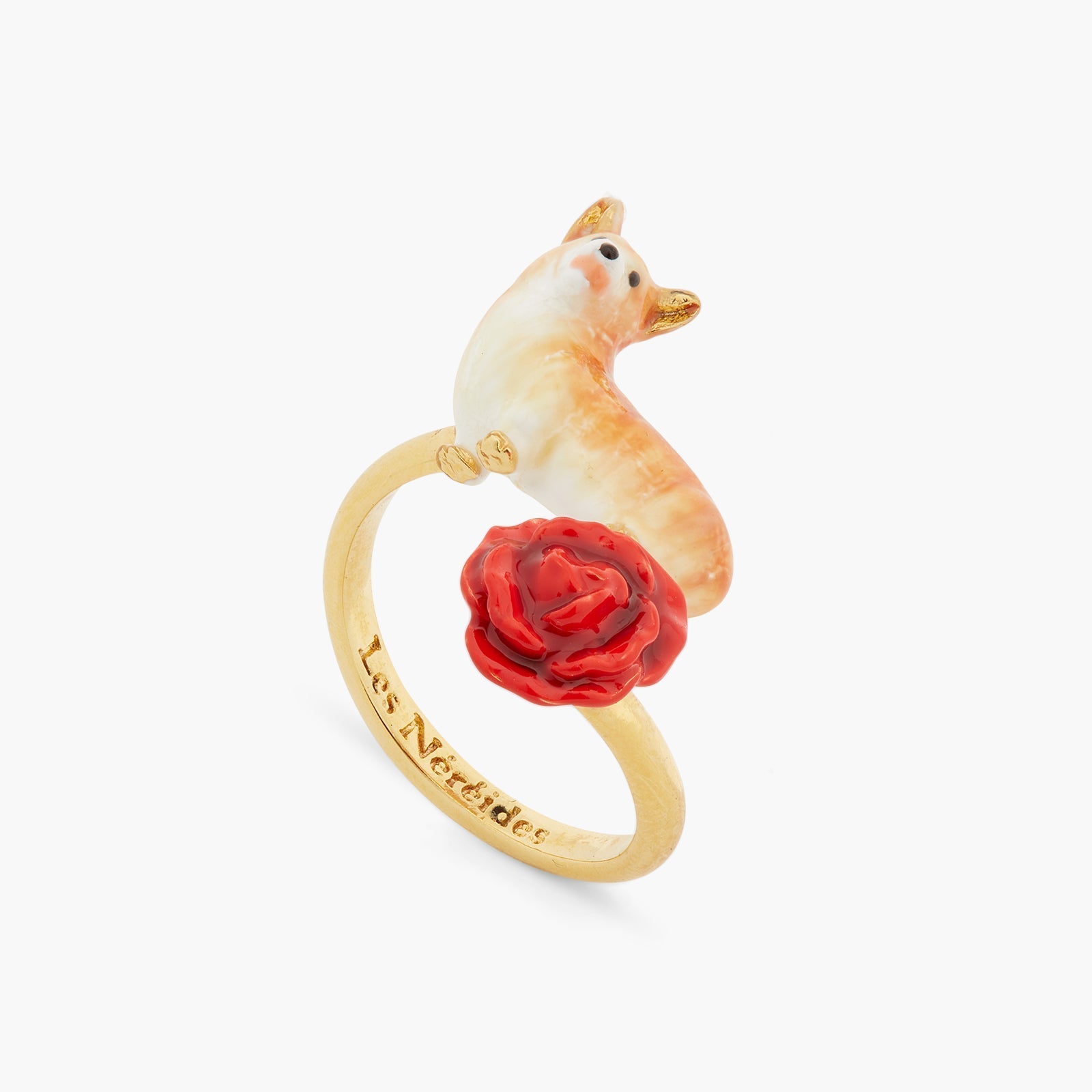 Corgi And Red Rose Adjustable Ring | ASLA6011 - Les Nereides