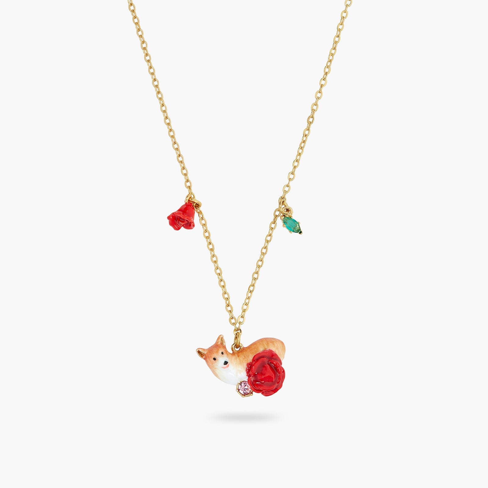 Corgi And Red Rose Pendant Necklace | ASLA3021 - Les Nereides