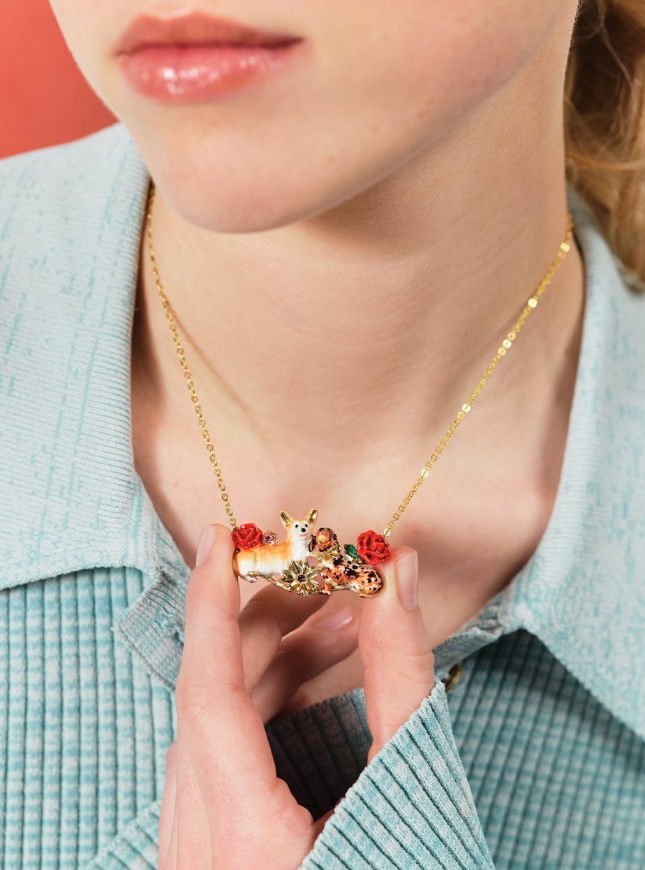 Corgi, Dachshund And Flower Statement Necklace | ASLA3011 - Les Nereides