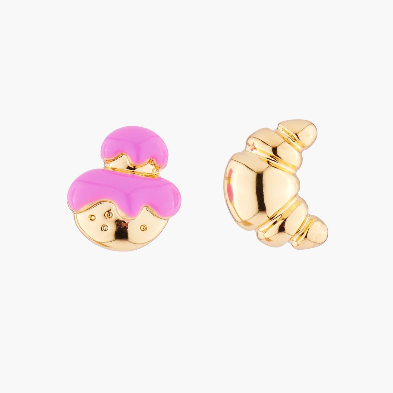 Croissant And Cream Puff Asymmetrical Earrings | AMFP105C/1 - Les Nereides
