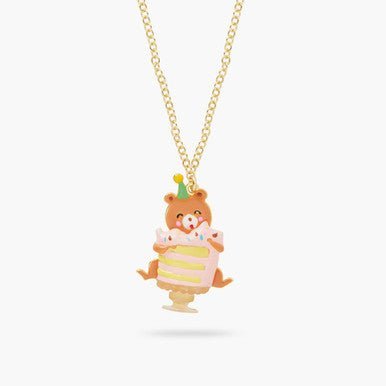 Cuddly bear and birthday cake pendant necklace | AQPP3021 - Les Nereides