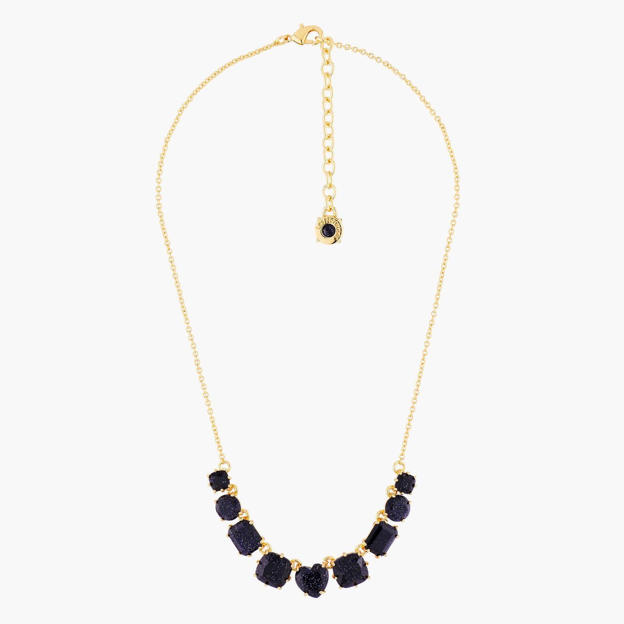 Deep Sparkling Blue 9 Stones La Diamantine Thin Necklace | AMLD3181 - Les Nereides
