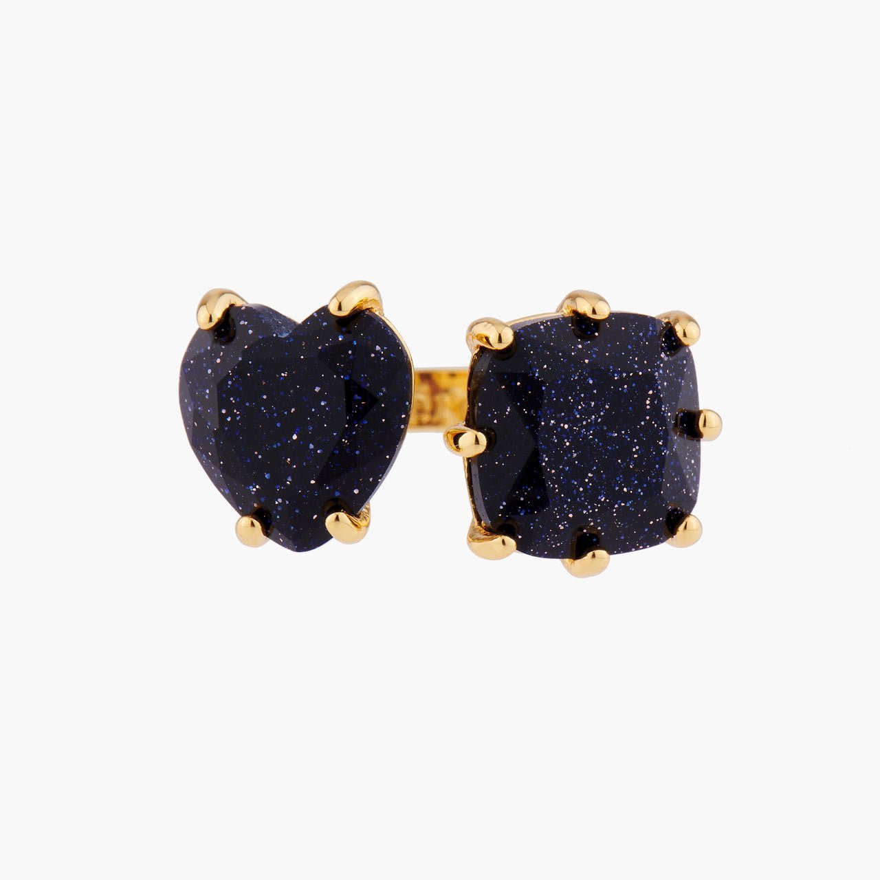 Deep Sparkling Blue Heart And Square Stones La Diamantine Adjustable You And I Rings | AMLD6181 - Les Nereides