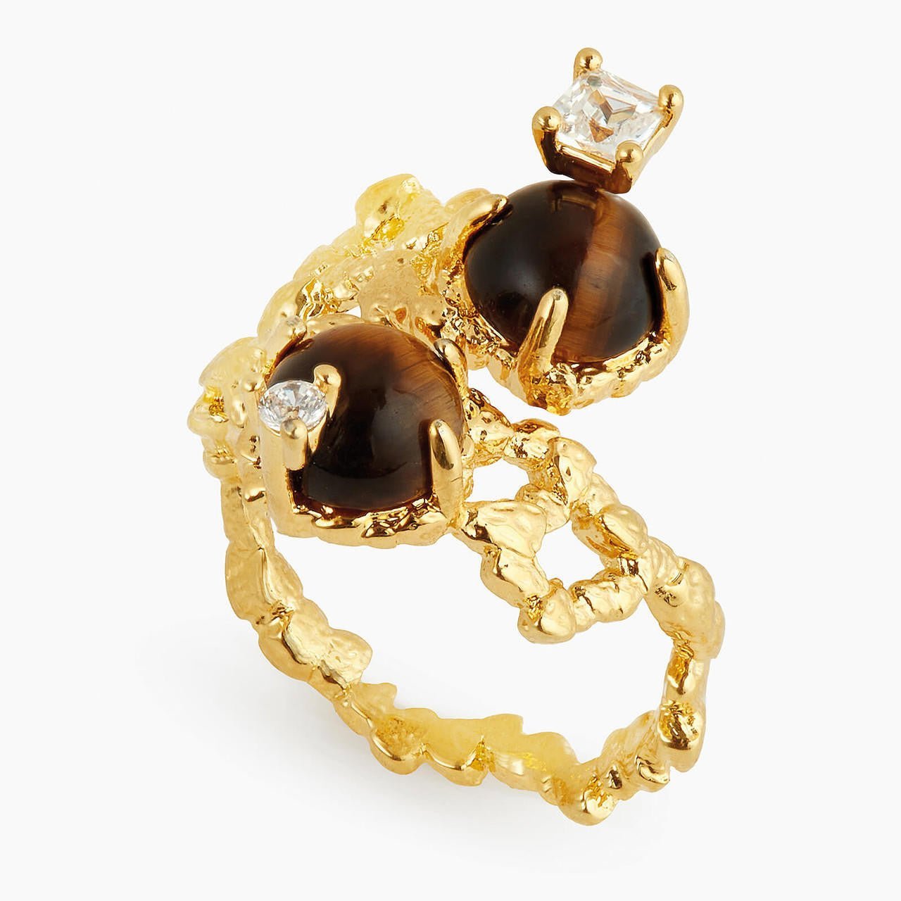 Double Tiger Eye Bead Adjustable Ring | APTM6021 - Les Nereides