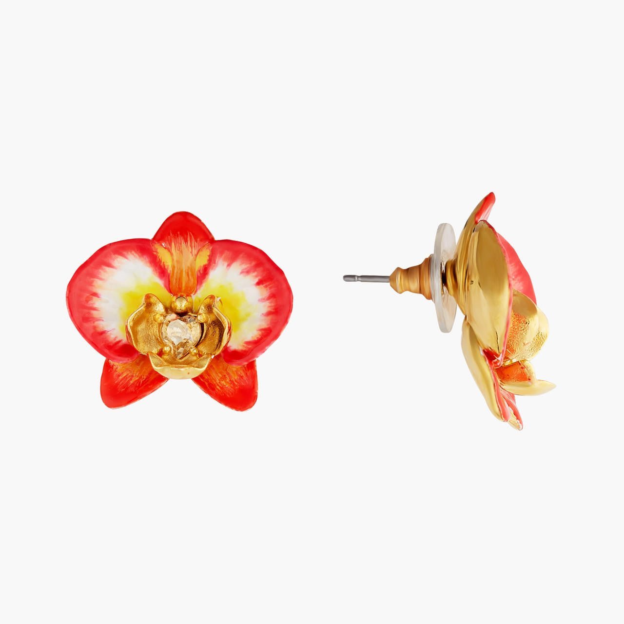 Elephant'S Ear Orchid And Crystal Heart Earrings | AOOC1051 - Les Nereides