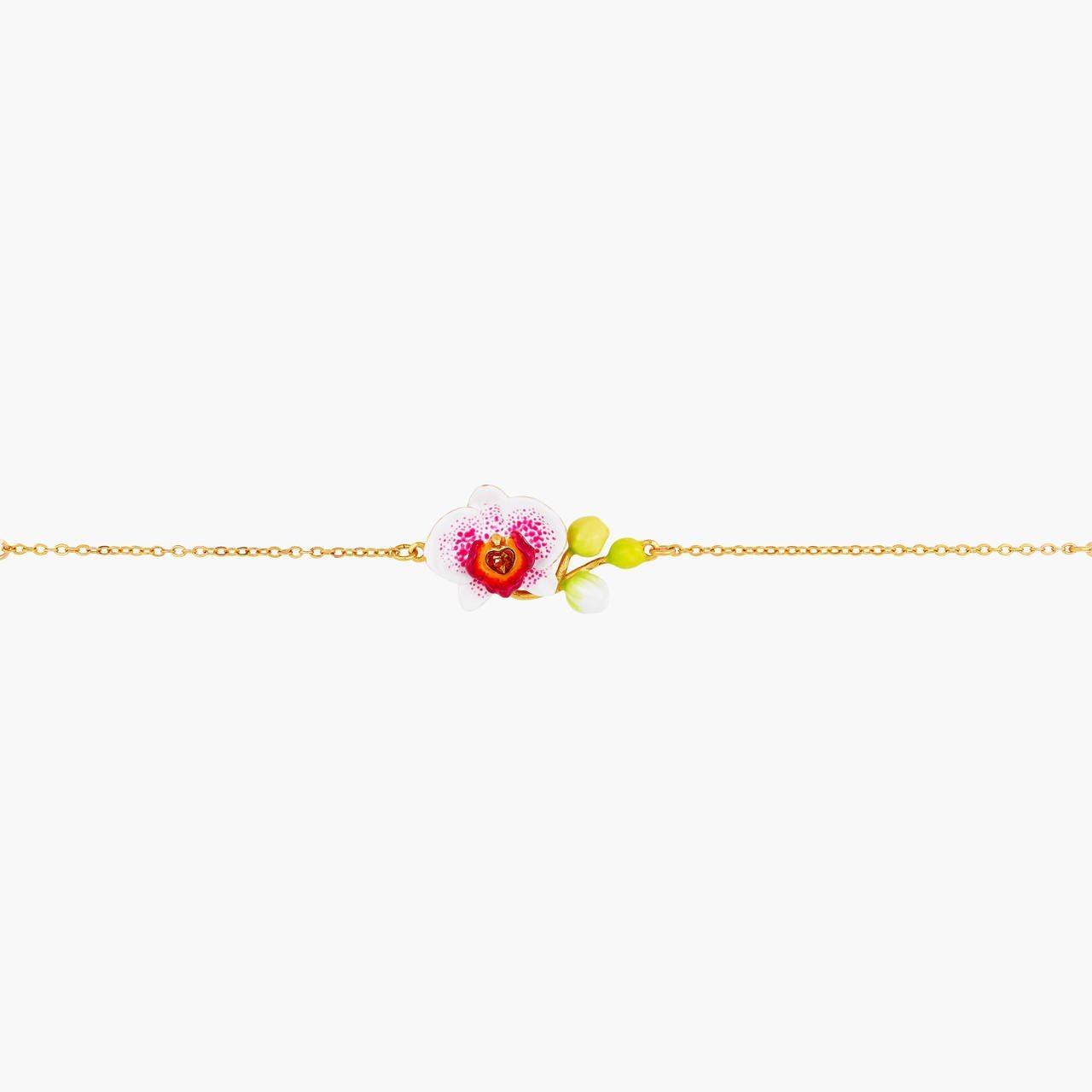 Elephant'S Ear Orchid And Faceted Crystal Heart Thin Bracelet | AOOC2031 - Les Nereides