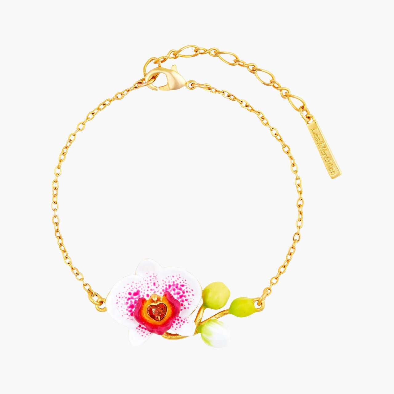 Elephant'S Ear Orchid And Faceted Crystal Heart Thin Bracelet | AOOC2031 - Les Nereides