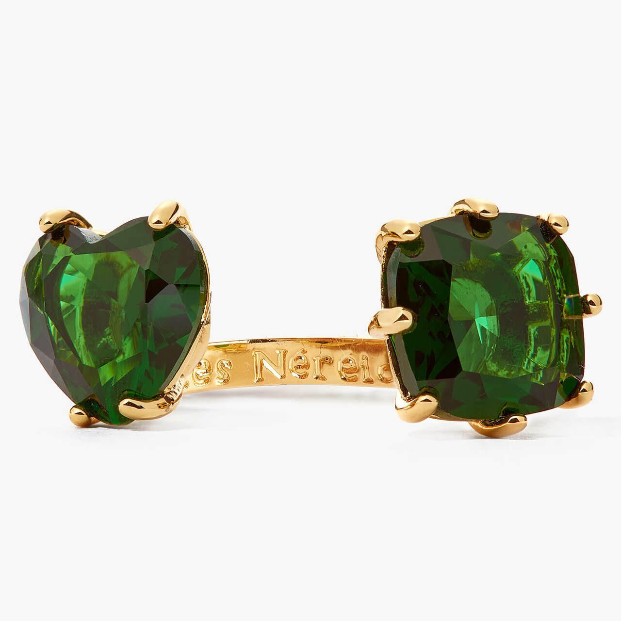 Emerald Green Oval Stone Diamantine Adjustable You And Me Ring | AOLD6181 - Les Nereides