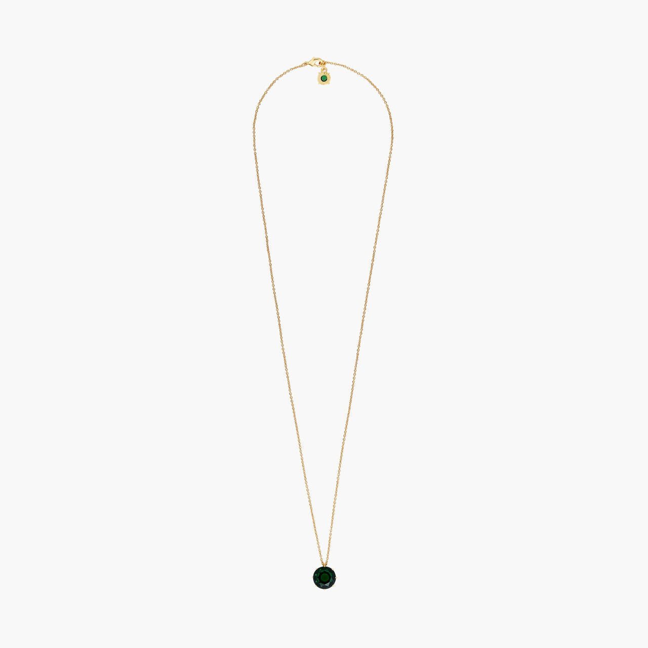 Emerald Green Round Stone Diamantine Long Necklace | AOLD3331 - Les Nereides