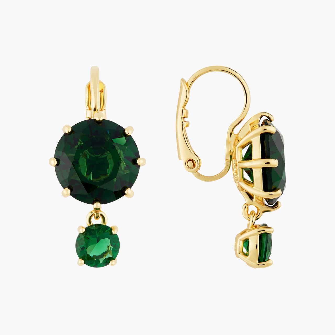 Emerald Green Round Stones Diamantine Earrings | AOLD1261 - Les Nereides