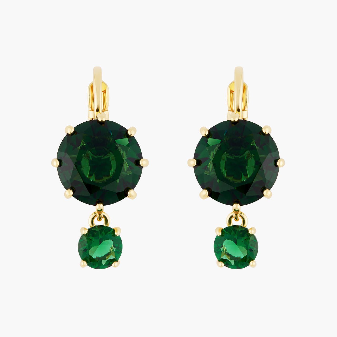 Emerald Green Round Stones Diamantine Earrings | AOLD1261 - Les Nereides
