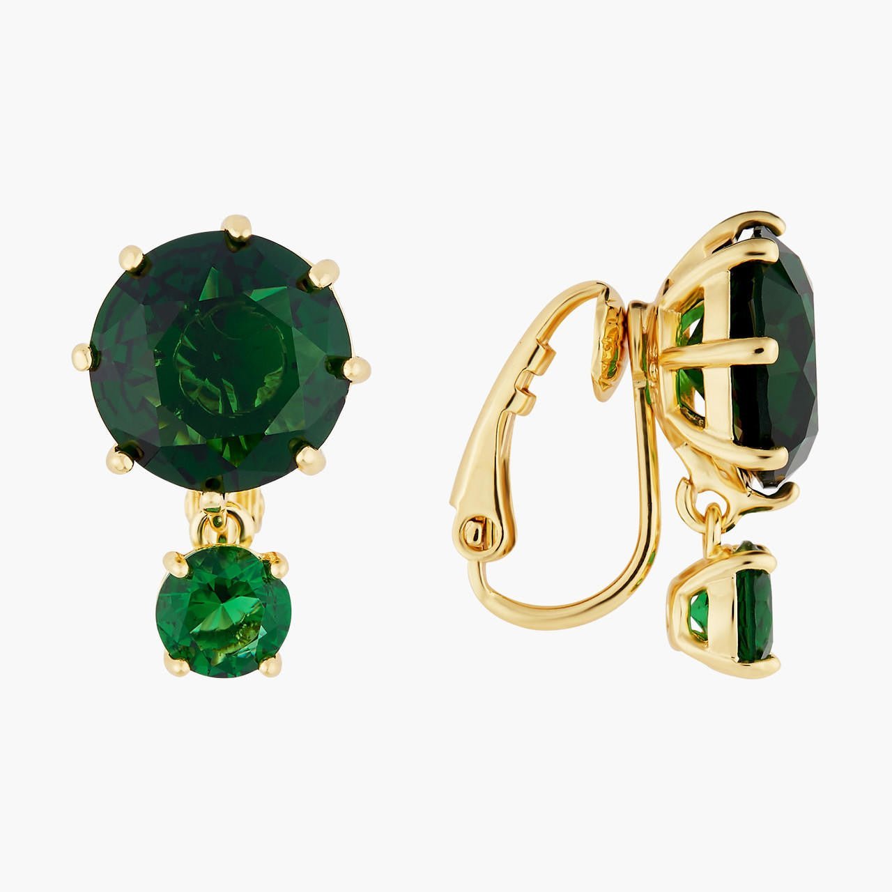 Emerald Green Round Stones Diamantine Earrings | AOLD1261 - Les Nereides