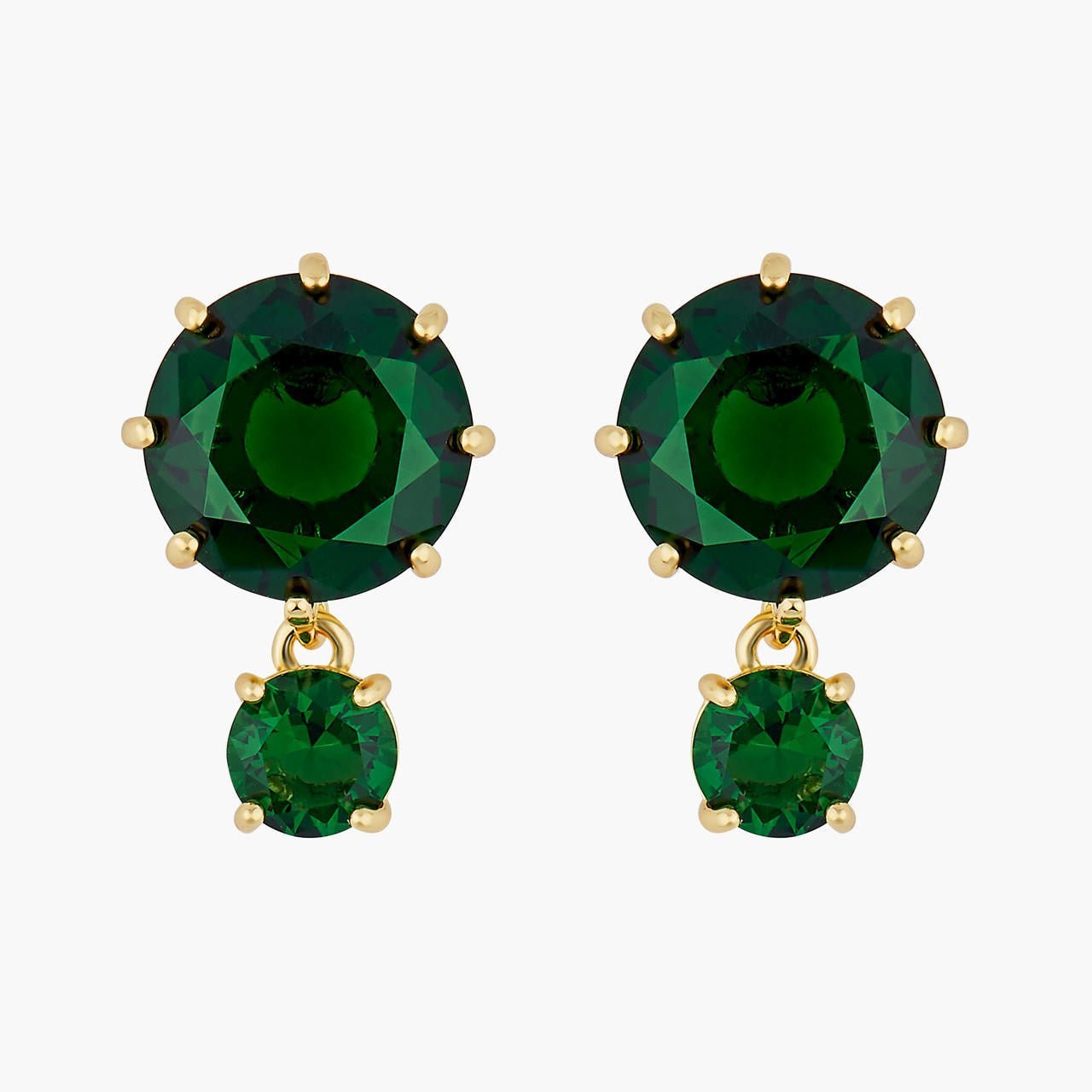 Emerald Green Round Stones Diamantine Earrings | AOLD1261 - Les Nereides
