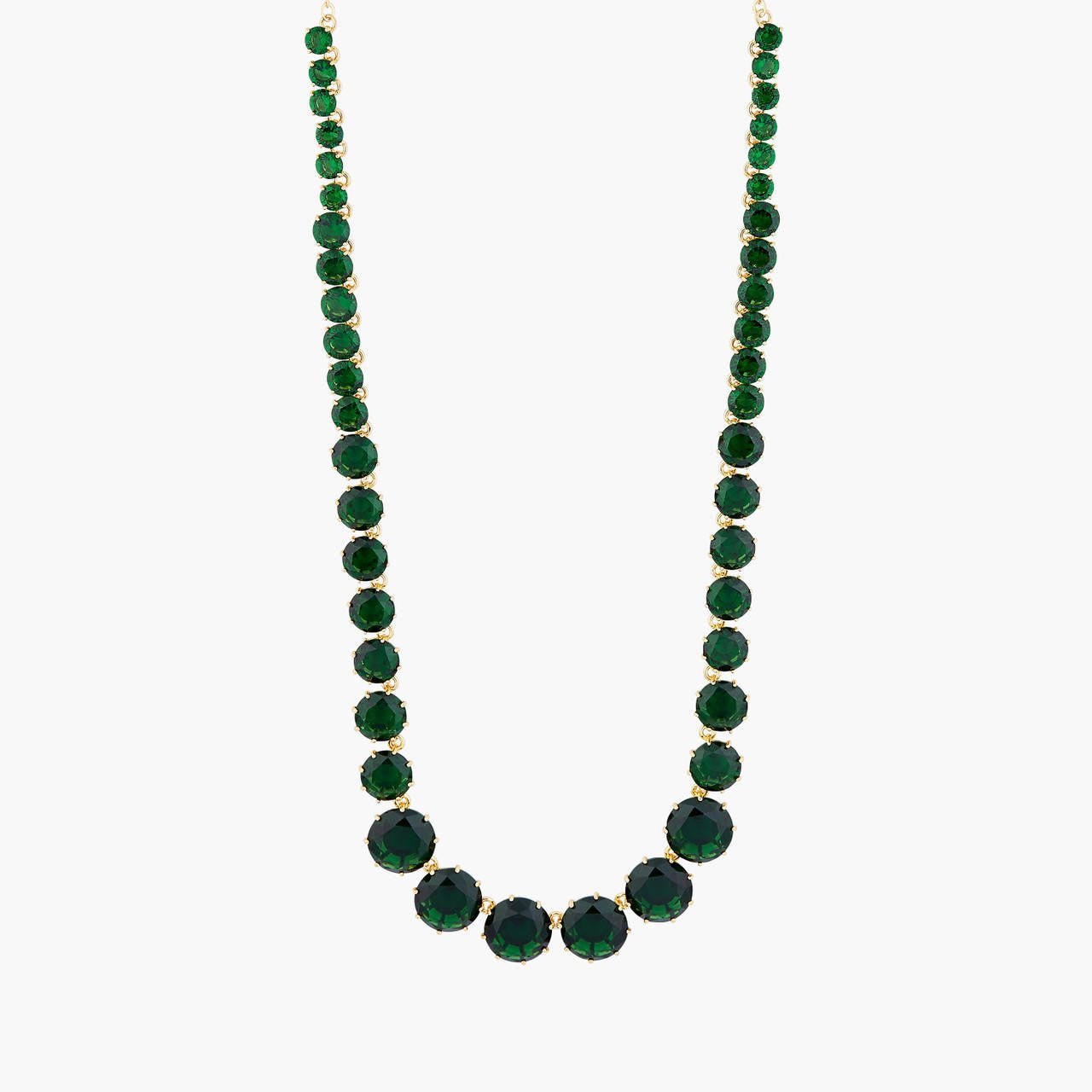 Emerald Green Round Stones Diamantine Luxurious Long Necklace | AOLD3511 - Les Nereides