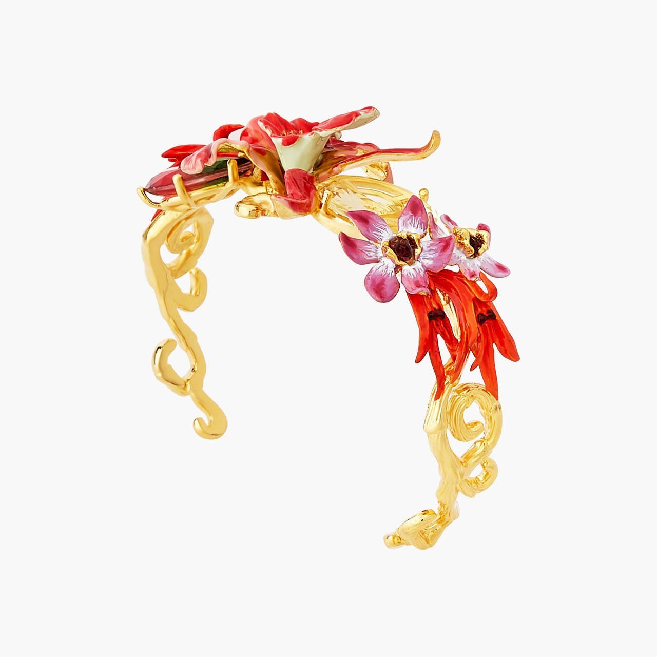 Exotic Orchids And Multicolour Stones Bangle Bracelet | AOOC2041 - Les Nereides