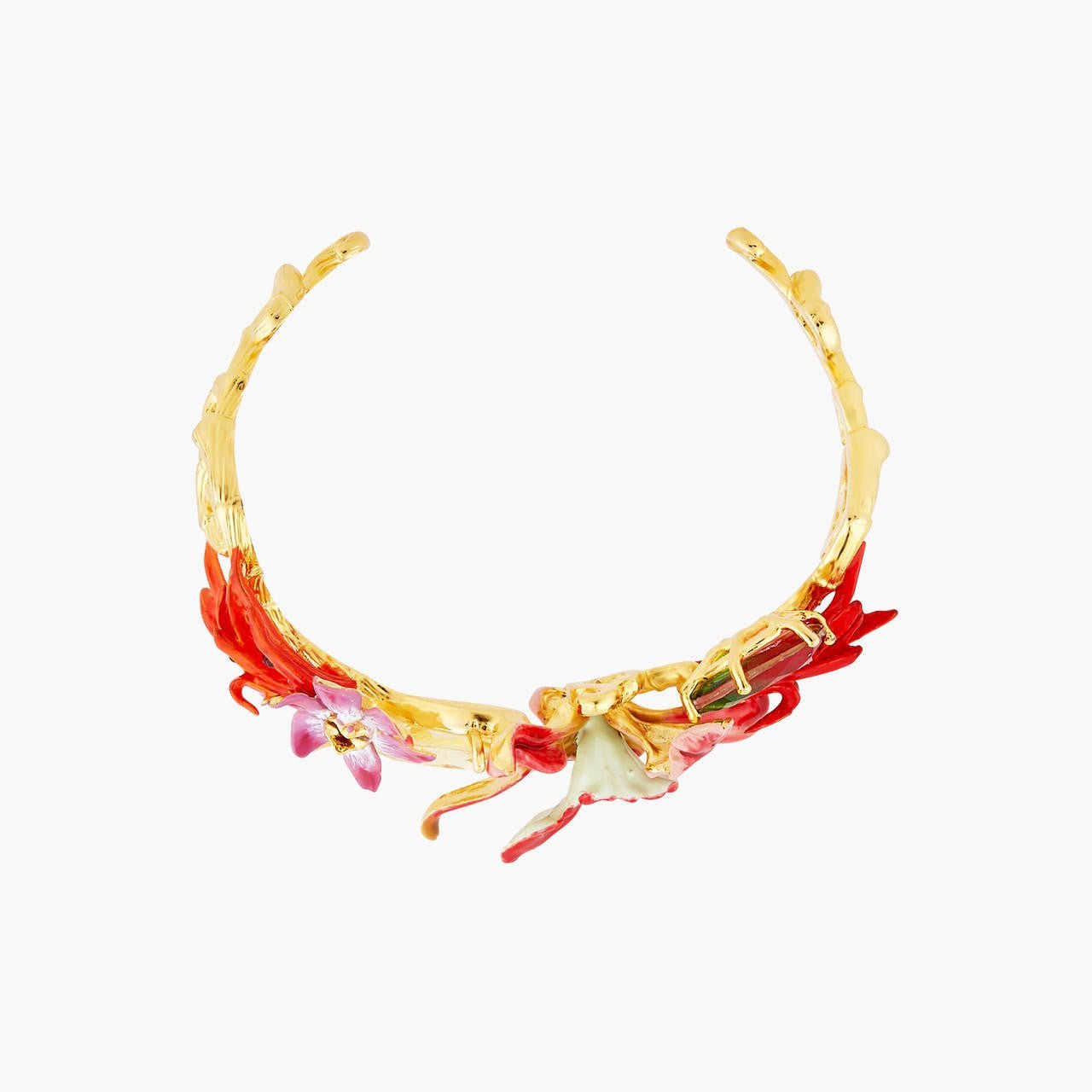 Exotic Orchids And Multicolour Stones Bangle Bracelet | AOOC2041 - Les Nereides