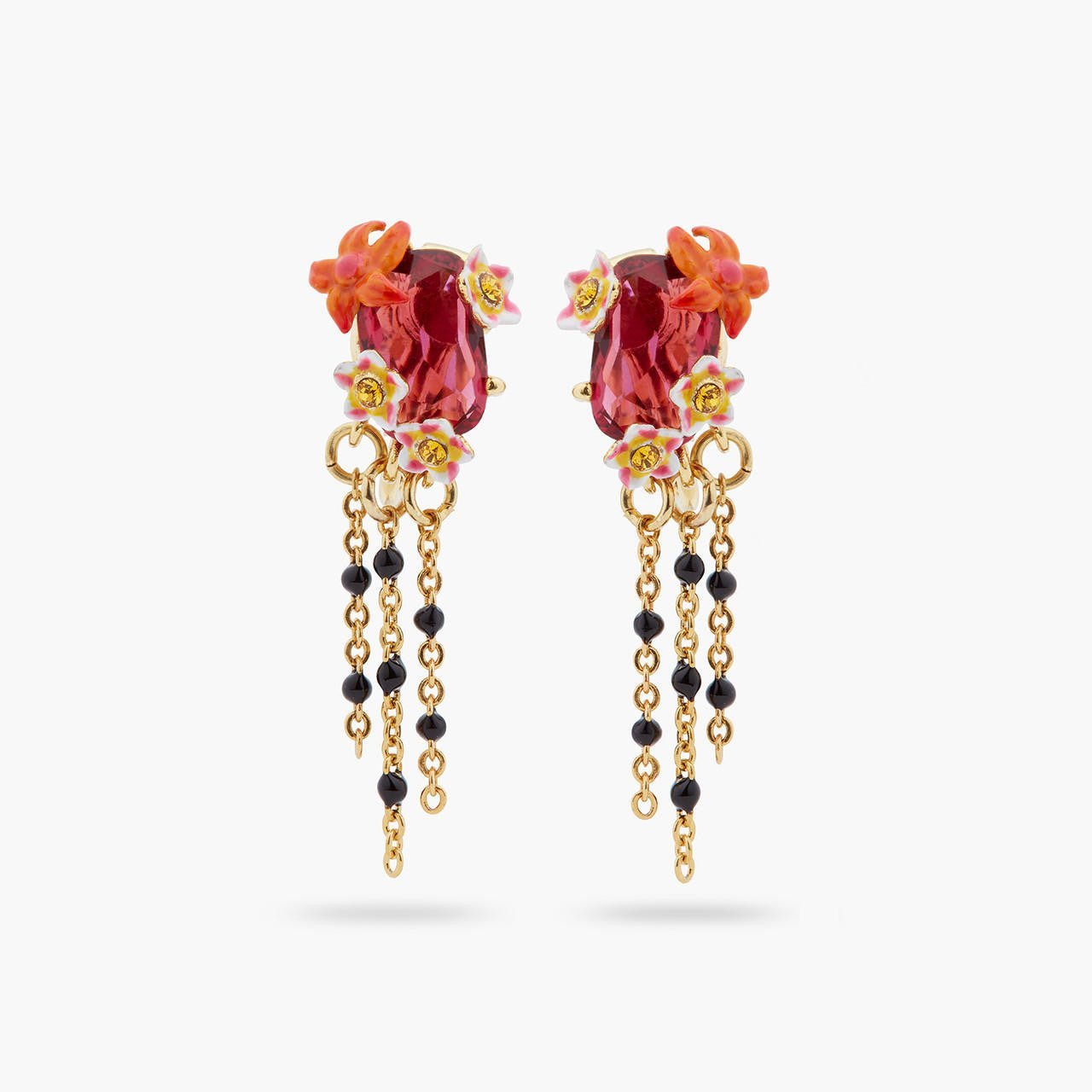 Faceted Crystal And Exotic Flower Dangling Earrings | ARPA1021 - Les Nereides